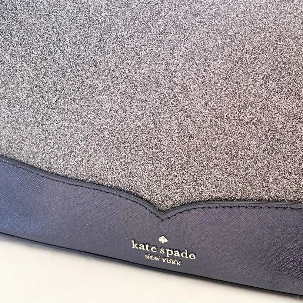 Kate Spade Blue Lola Glitter Dusk Navy PVC Small Crossbody Bag‎ WKR00081 Zipper